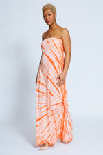 Leila Strapless Tie-Dye Dress, Orange